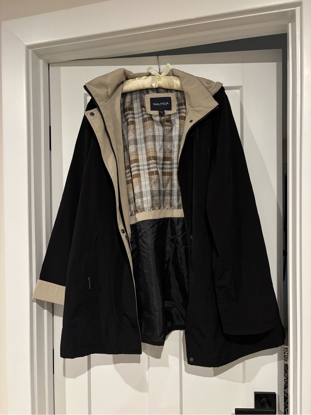 Nautica Men’s Black Raincoat with Beige Trim